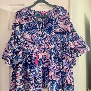 Simply Southern Floral Blue and Pink  Top